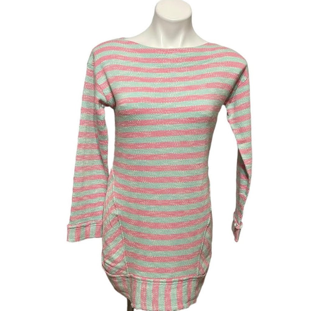 Soft Surroundings Small Medium Pink Green Striped Boatneck Tunic Sweater